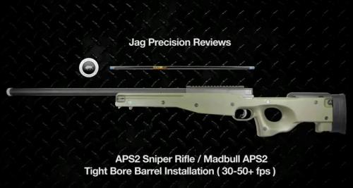 Тюнинг airsoft снайперской винтовки APS2 - установка тонкого стволика MadBul